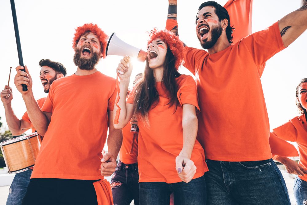 football fans cheering